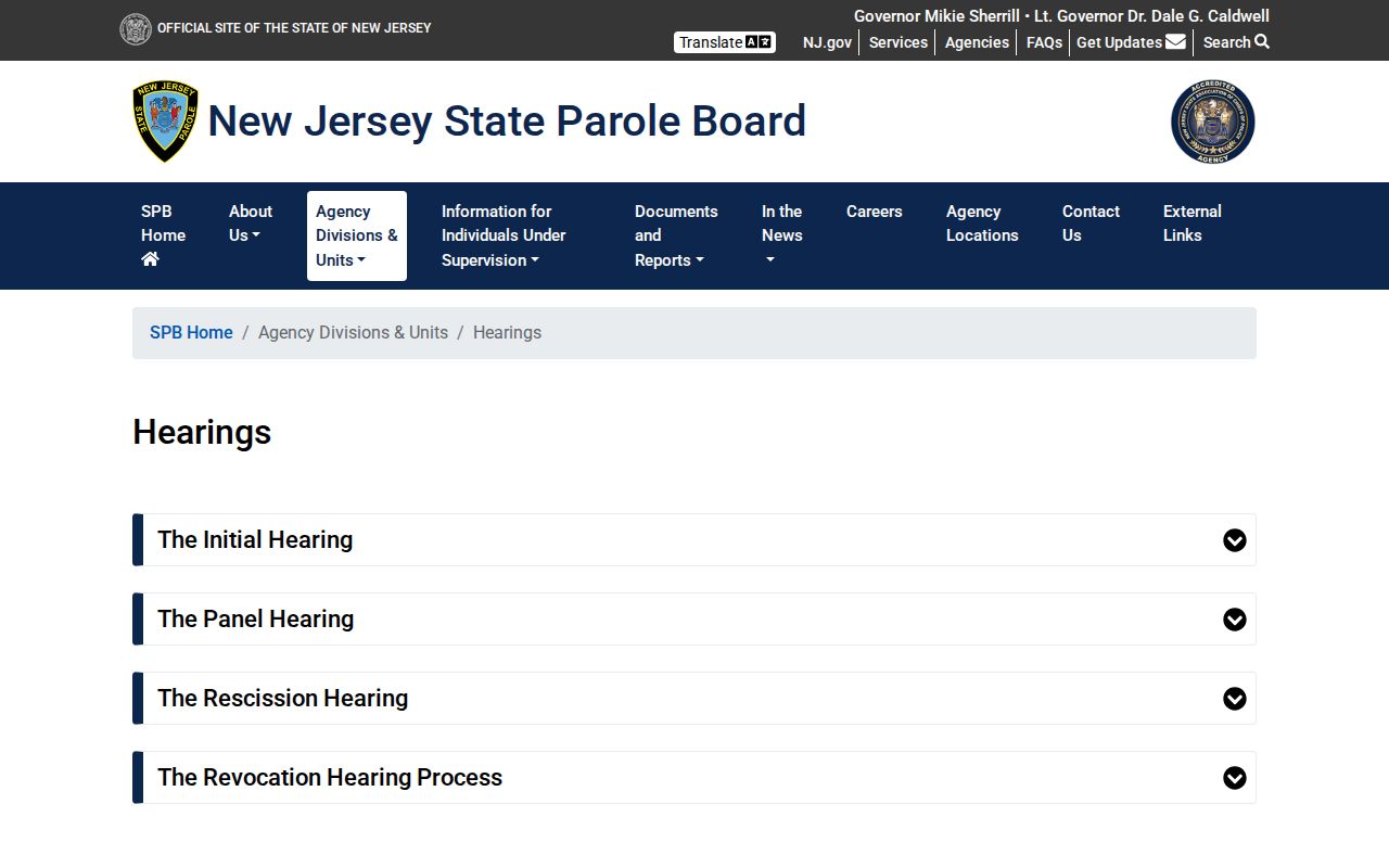 New Jersey State Parole Board page explaining parole hearing stages